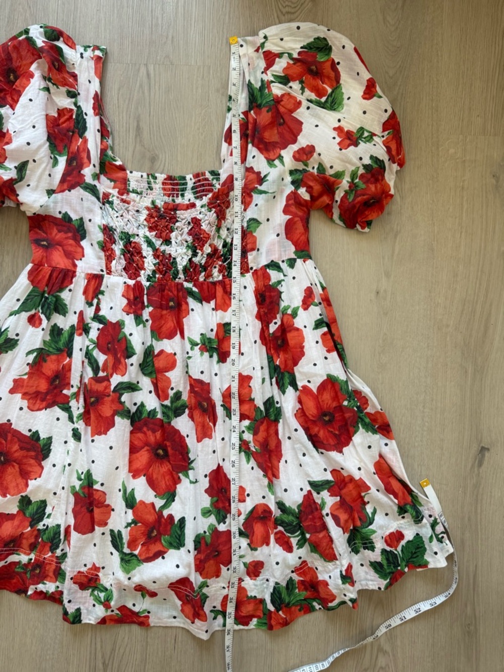 Maeve Anthropologie Square Neck Mini Babydoll Dress Red Floral Print Size Large - Picture 12 of 13